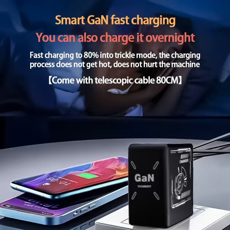 Universal GaN 120W Charger Plug with Dual Retractable Cable