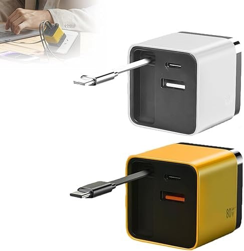Universal 3-in-1 GaN Charger Plug 80W with Type-C Retractable Cable