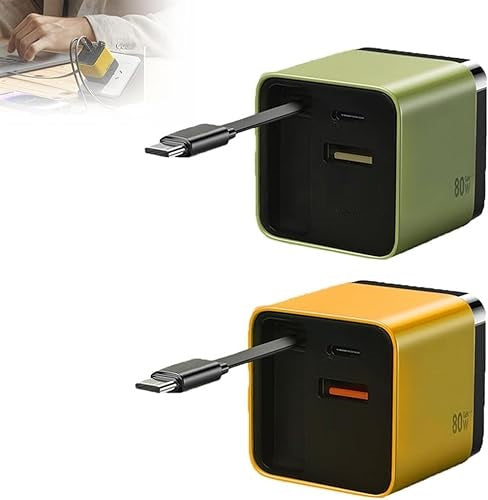 Universal 3-in-1 GaN Charger Plug 80W with Type-C Retractable Cable