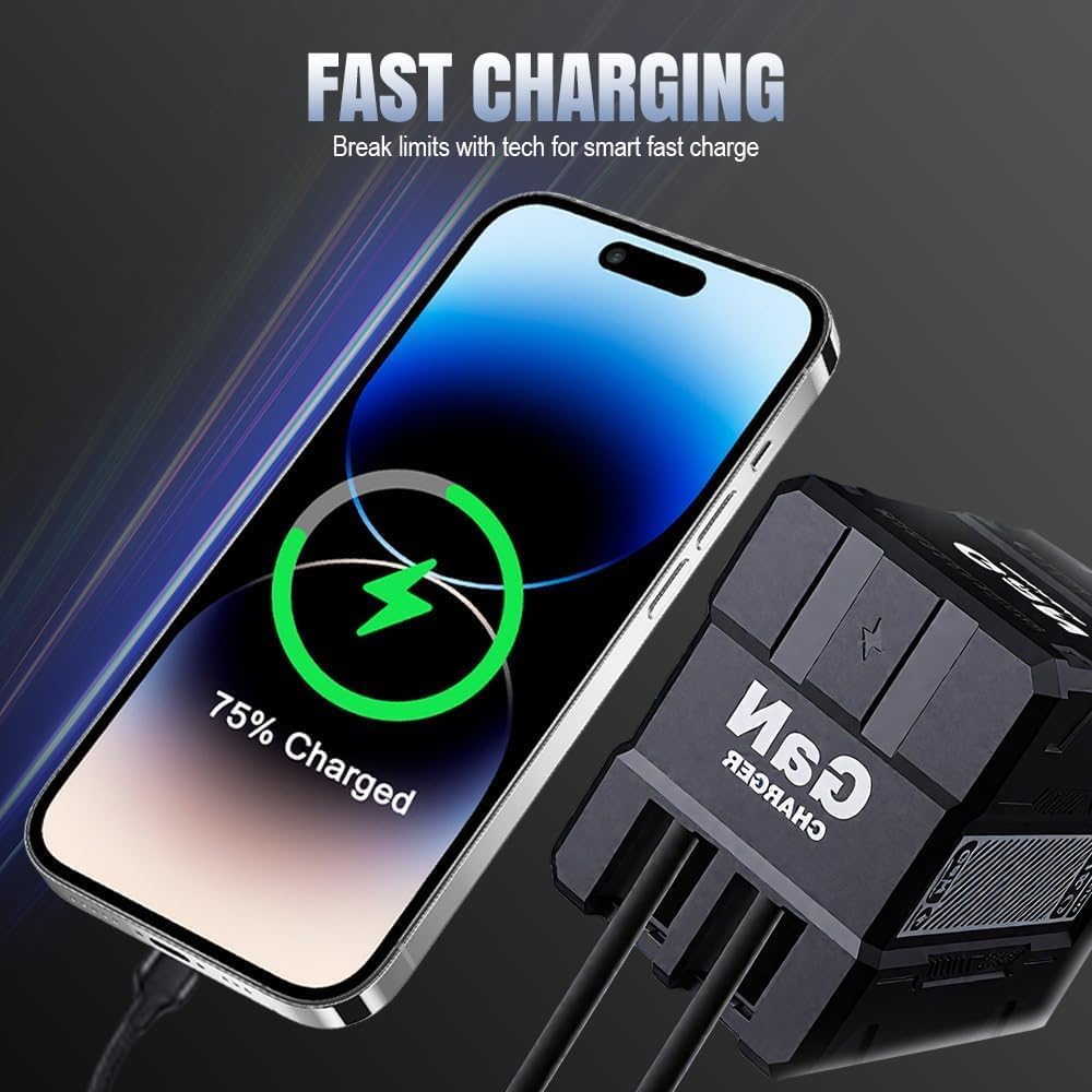 Universal GaN 120W Charger Plug with Dual Retractable Cable