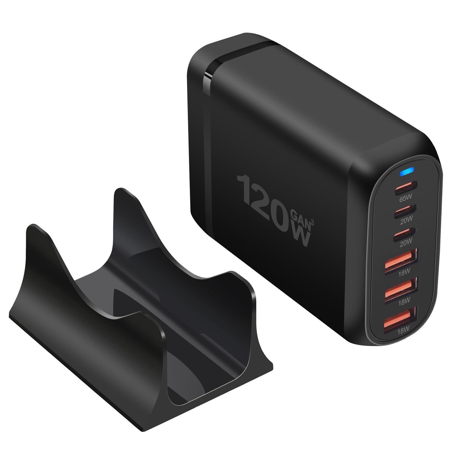 120W GaN 6-Port Charging Station (3 Type-C + 3 USB-A) - Black