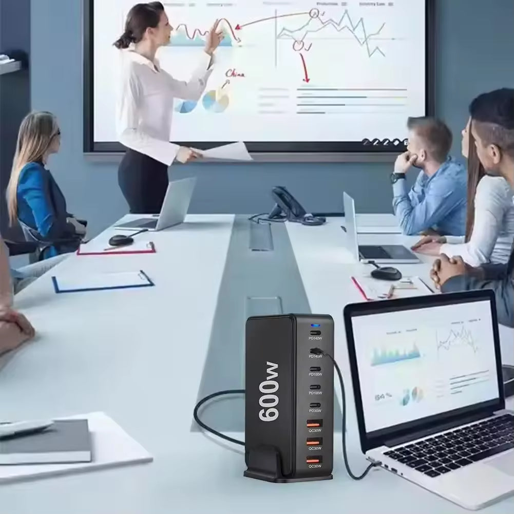 600W GaN 8-Port Charging Station (5 Type-C + 3 USB-A) - White
