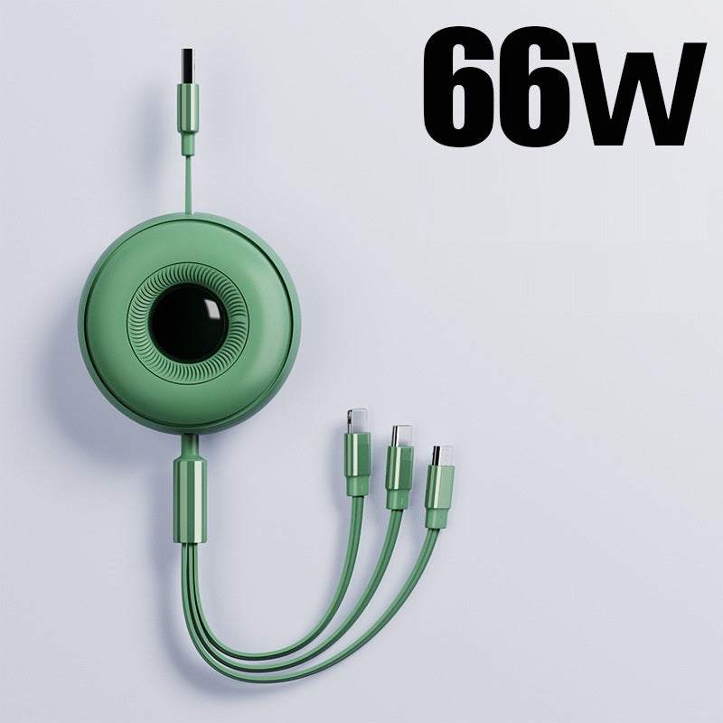 3-in-1 66W Retractable Charging Cable - Round Design