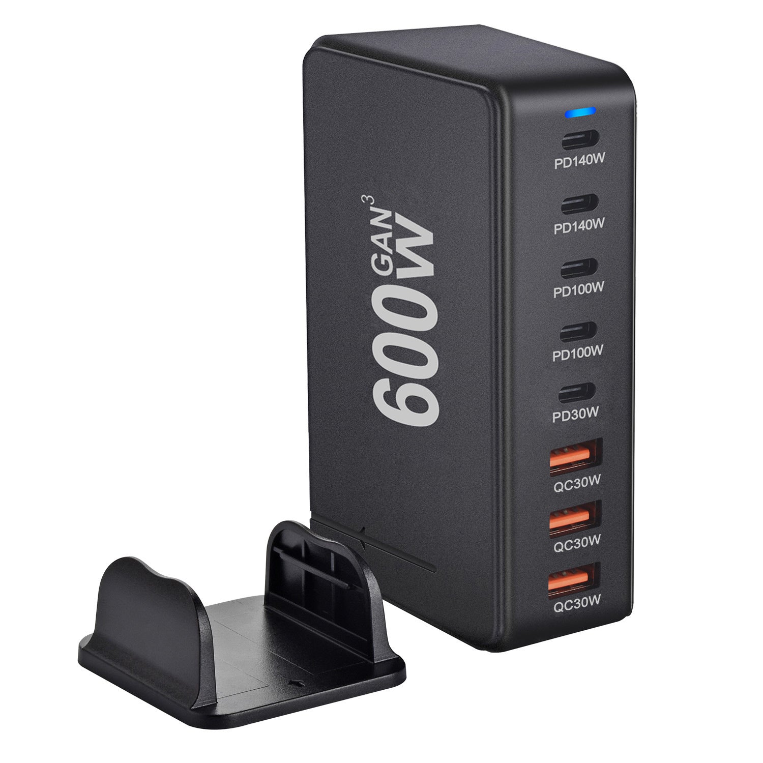 600W GaN 8-Port Charging Station (5 Type-C + 3 USB-A) - Black
