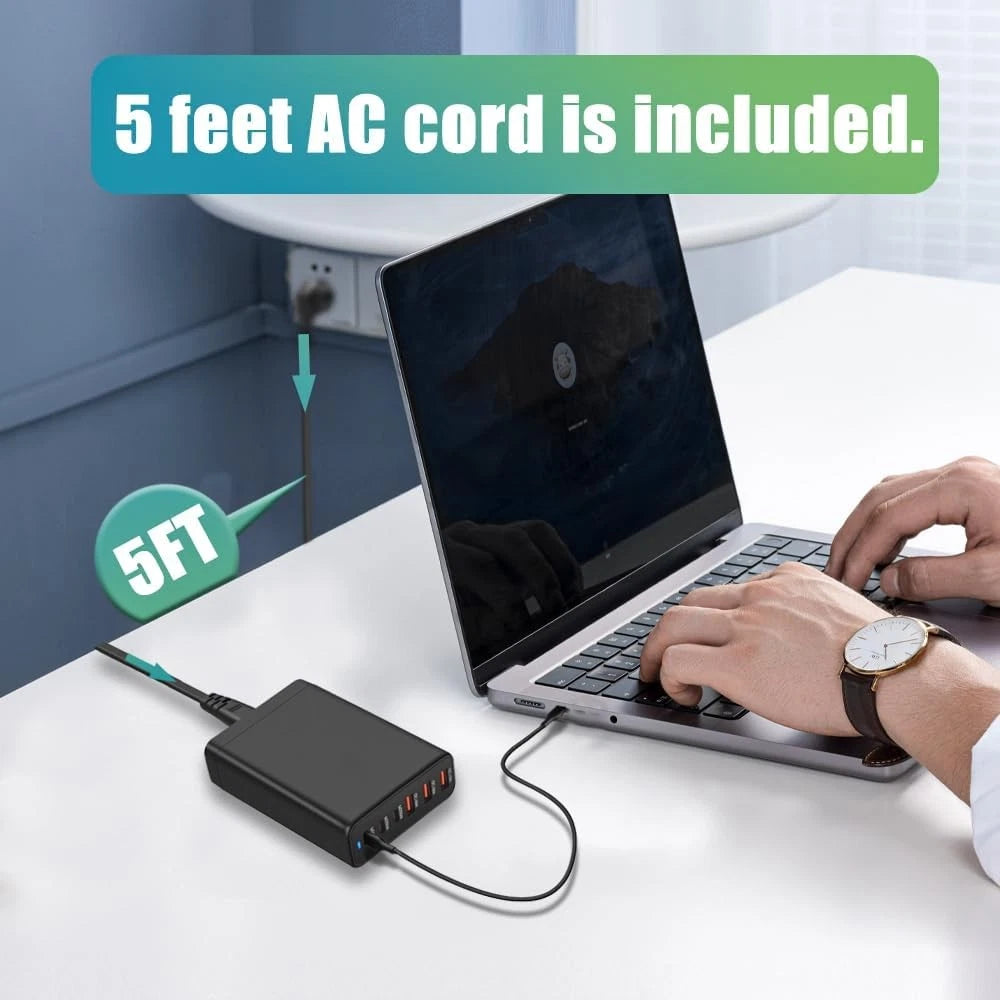 120W GaN 6-Port Charging Station (3 Type-C + 3 USB-A) - White