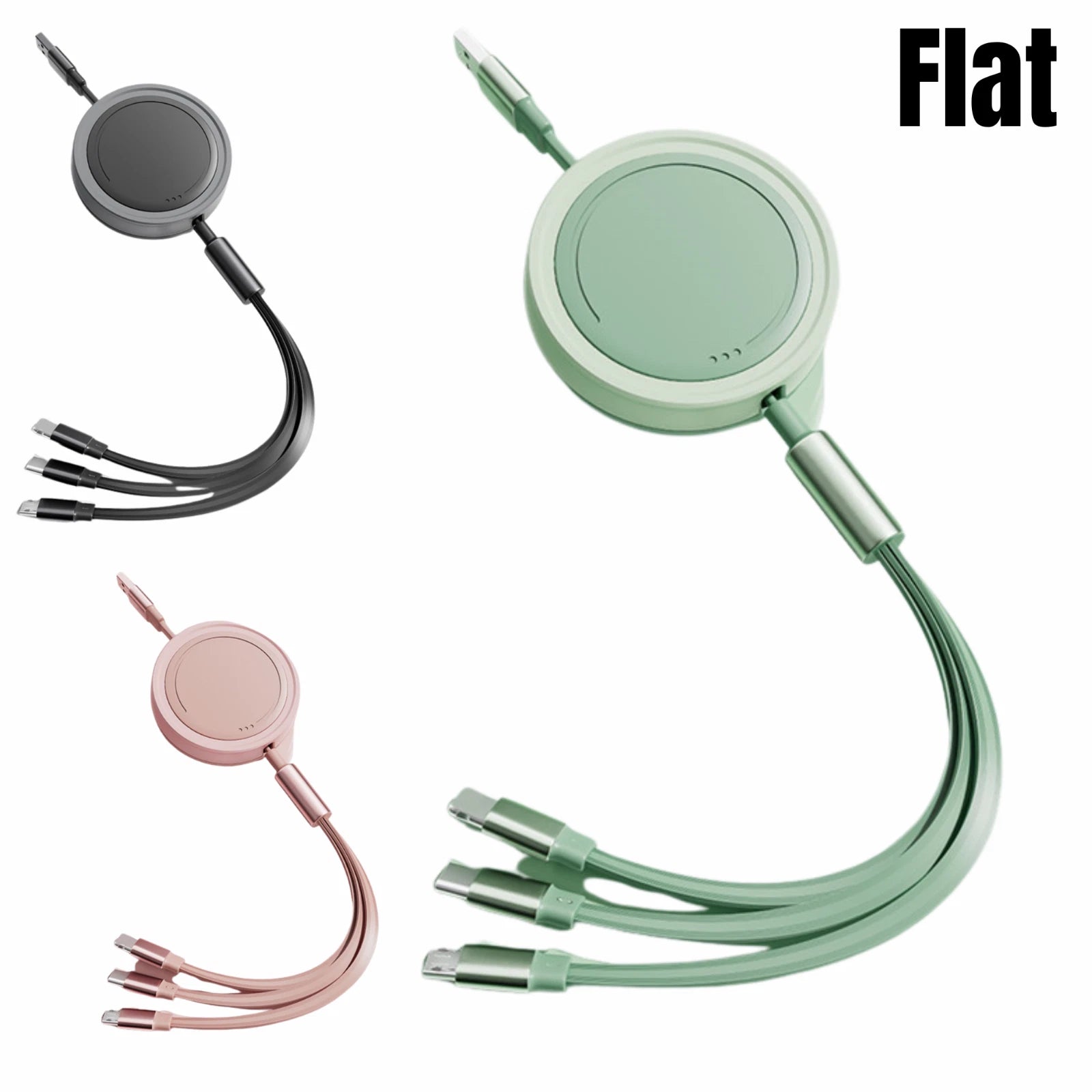 3-in-1 66W Retractable Charging Cable - Flat Design
