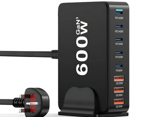 USB charging stations UK with GaN desktop chargers and USB-C charging cables
