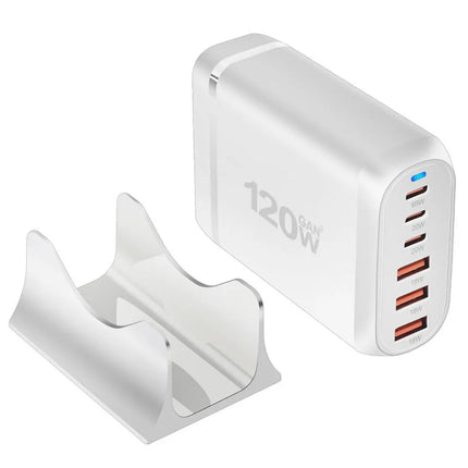 White 120W GaN charging station with desktop stand base