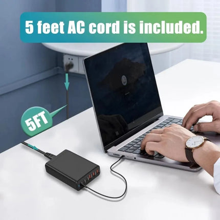 120W GaN charging station with UK plug cable and stand base