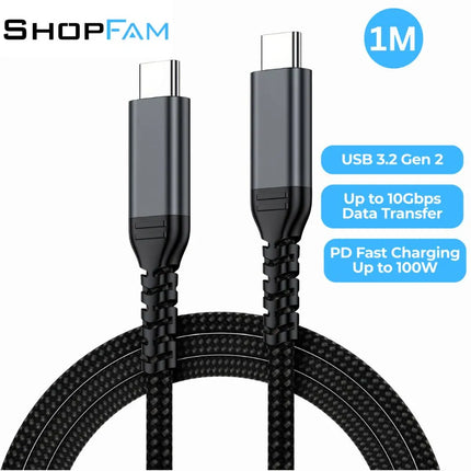 Cable length 1 metre USB-C to USB-C braided fast charging and data cable