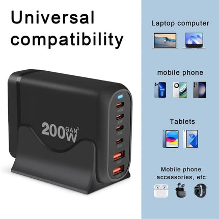 Universal compatibility graphic for 200W GaN USB charging station