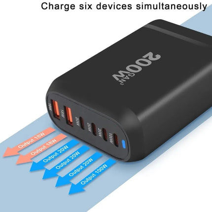 200W GaN 6-port USB charging station for multiple devices