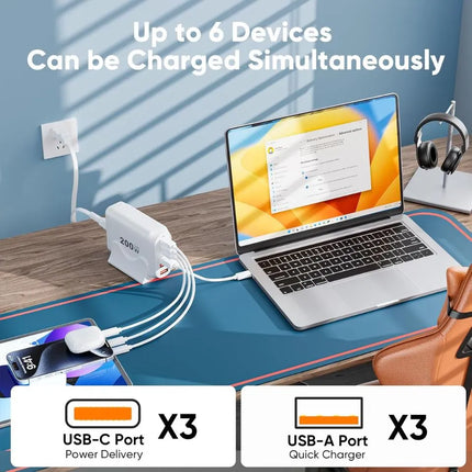 200W USB charging station charging multiple devices at once