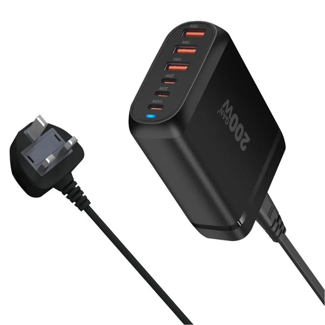 Black 200W GaN charging station with desktop stand base