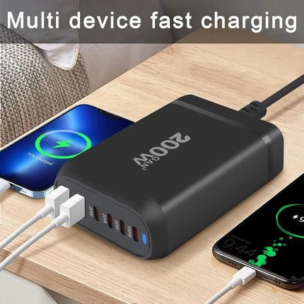 200W USB charging station charging multiple devices at once