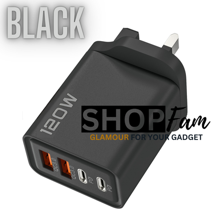 4‑Port USB Wall Charger (2× USB‑C PD + 2× USB‑A) | Fast Charging up to 120W