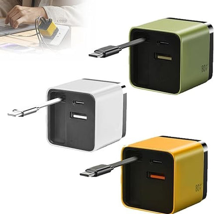 Universal 3-in-1 GaN Charger Plug 80W with Type-C Retractable Cable
