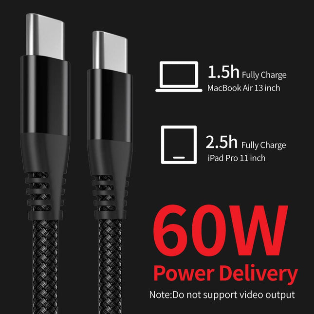 USB-C to USB-C Cable | PD 60W Fast Charging & Data Sync | 3 Meter
