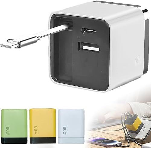 Universal 3-in-1 GaN Charger Plug 80W with Type-C Retractable Cable