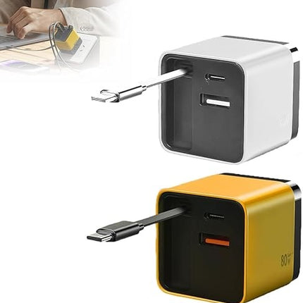 Universal 3-in-1 GaN Charger Plug 80W with Type-C Retractable Cable