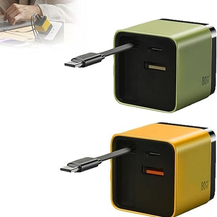 Universal 3-in-1 GaN Charger Plug 80W with Type-C Retractable Cable