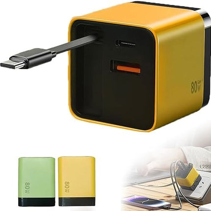 Universal 3-in-1 GaN Charger Plug 80W with Type-C Retractable Cable