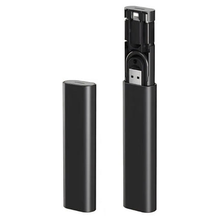 Black 6-in-1 multi adapter travel charger kit in compact case