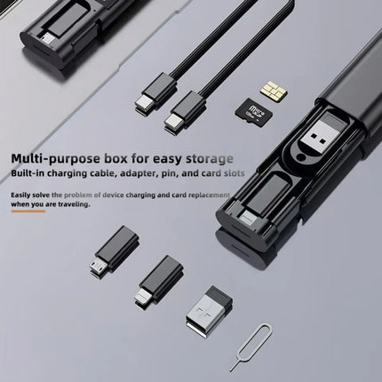 Grey 6-in-1 multi adapter travel charger kit in travel-friendly organiser
