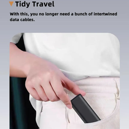 Compact travel charger kit stored in a pocket for easy carry