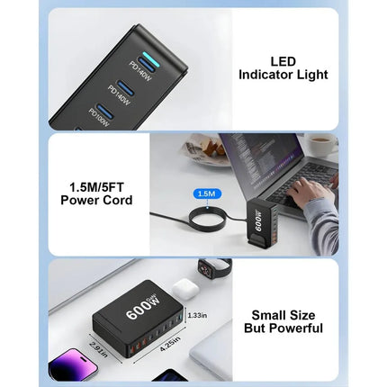 600W charging station dimensions LED indicator and 1.5m UK power cable