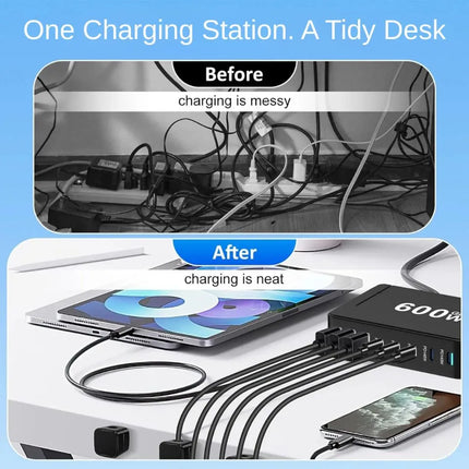600W GaN desktop charging station used in an office workstation setup