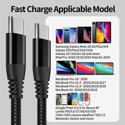 USB-C to USB-C Cable | PD 60W Fast Charging & Data Sync | 3 Meter