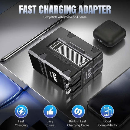 Universal GaN 120W Charger Plug with Dual Retractable Cable