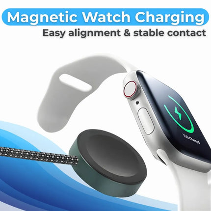 Magnetic Apple Watch charging head on a 6-in-1 multi charging cable
