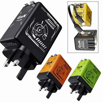 Universal GaN 120W Charger Plug with Dual Retractable Cable