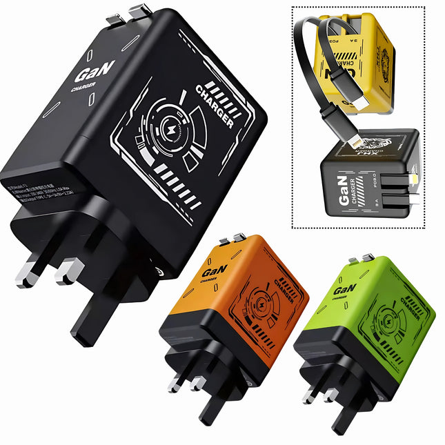 Universal GaN 120W Charger Plug with Dual Retractable Cable