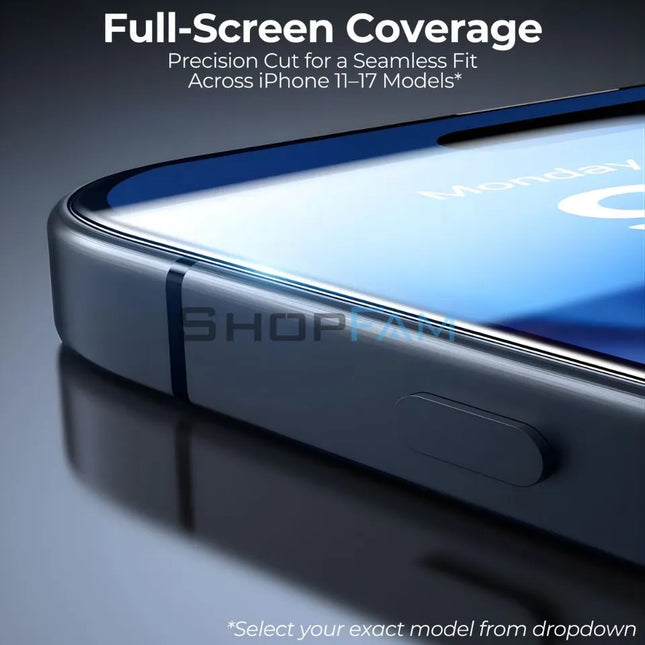 iPhone tempered glass screen protector with 2-pack full coverage and case-friendly fit