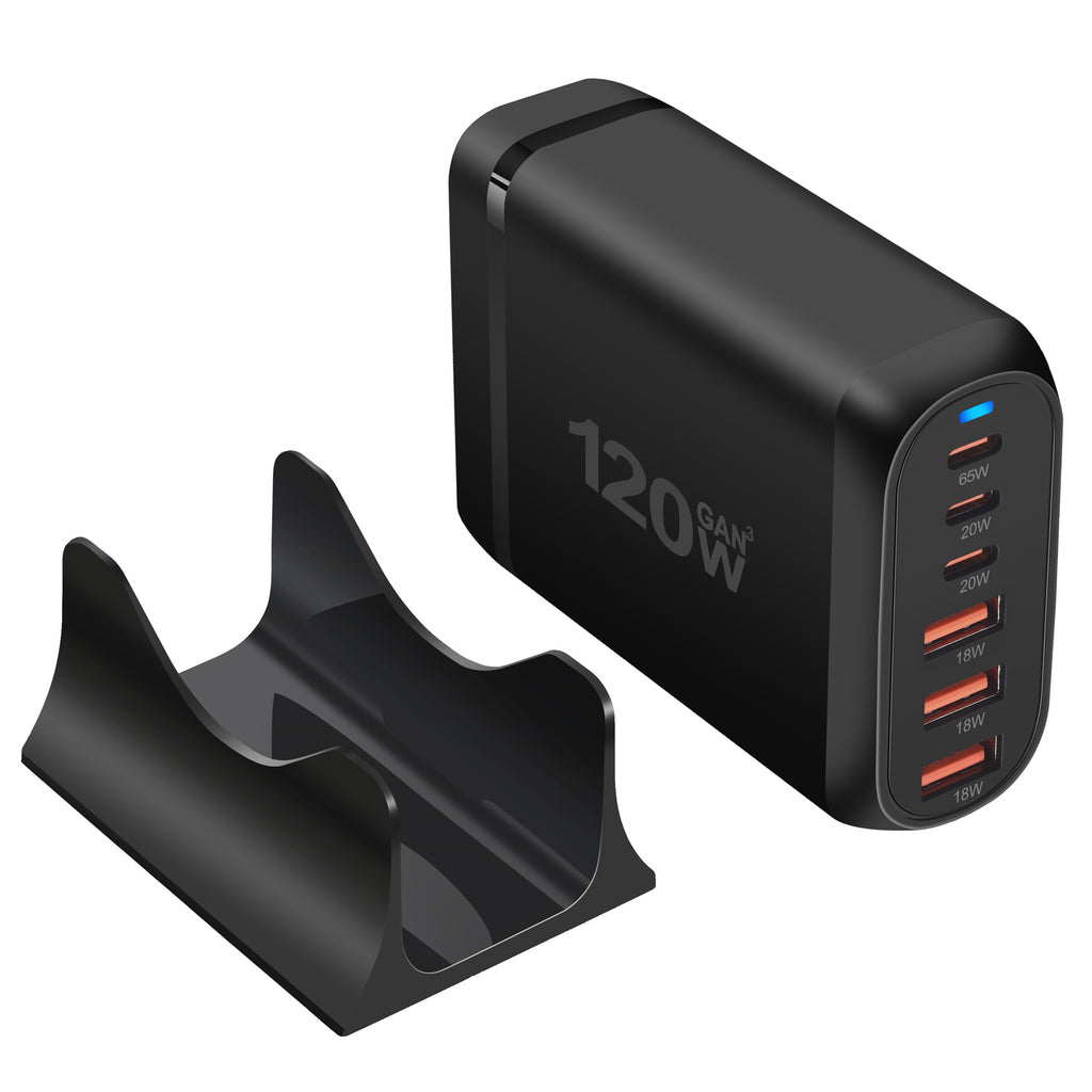 120W GaN 6-Port Charging Station (3 Type-C + 3 USB-A) - Black