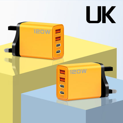 4‑Port USB Wall Charger (2× USB‑C PD + 2× USB‑A) | Fast Charging up to 120W