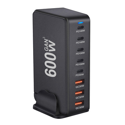 600W GaN 8-Port Charging Station (5 Type-C + 3 USB-A) - Black
