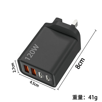 4‑Port USB Wall Charger (2× USB‑C PD + 2× USB‑A) | Fast Charging up to 120W