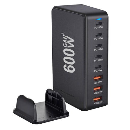600W GaN 8-Port Charging Station (5 Type-C + 3 USB-A) - Black