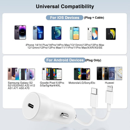 USB-C Car Charger Set 20W For iPhone 6 to 14