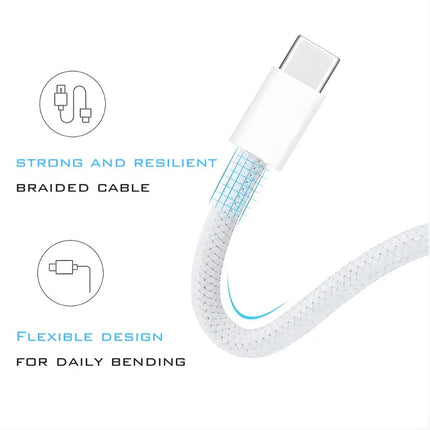 Flexible blue braided USB-C to USB-C cable designed for daily bending