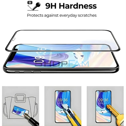 iPhone 9H tempered glass screen protector showing full-screen coverage