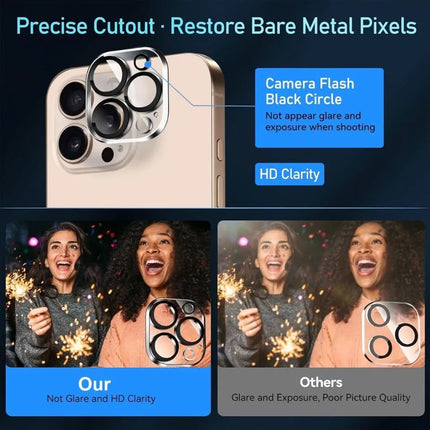 iPhone camera lens protector in black finish with high definition clarity