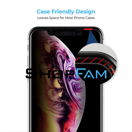 Case friendly privacy tempered glass screen protector with space for most iPhone cases