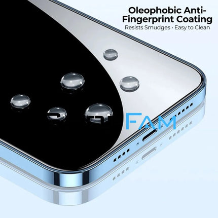 Oleophobic anti-fingerprint coating on iPhone privacy tempered glass screen protector