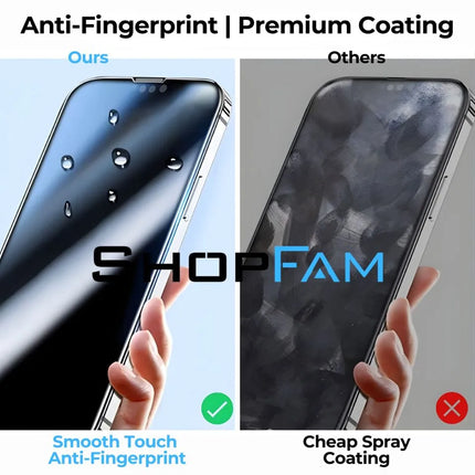 iPhone tempered glass screen protector with premium anti-fingerprint coating