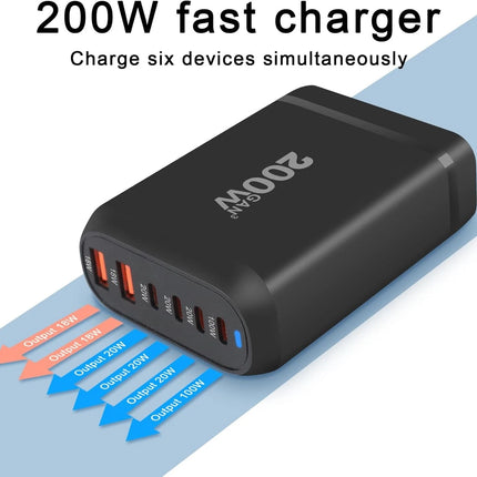 200W GaN 6-Port Charging Station (4 Type-C + 2 USB-A) - White